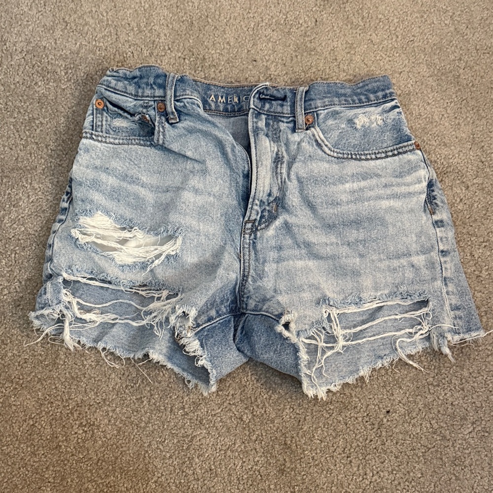 American Eagle Outfitters Women's Ripped Light Blue Jean Shorts
